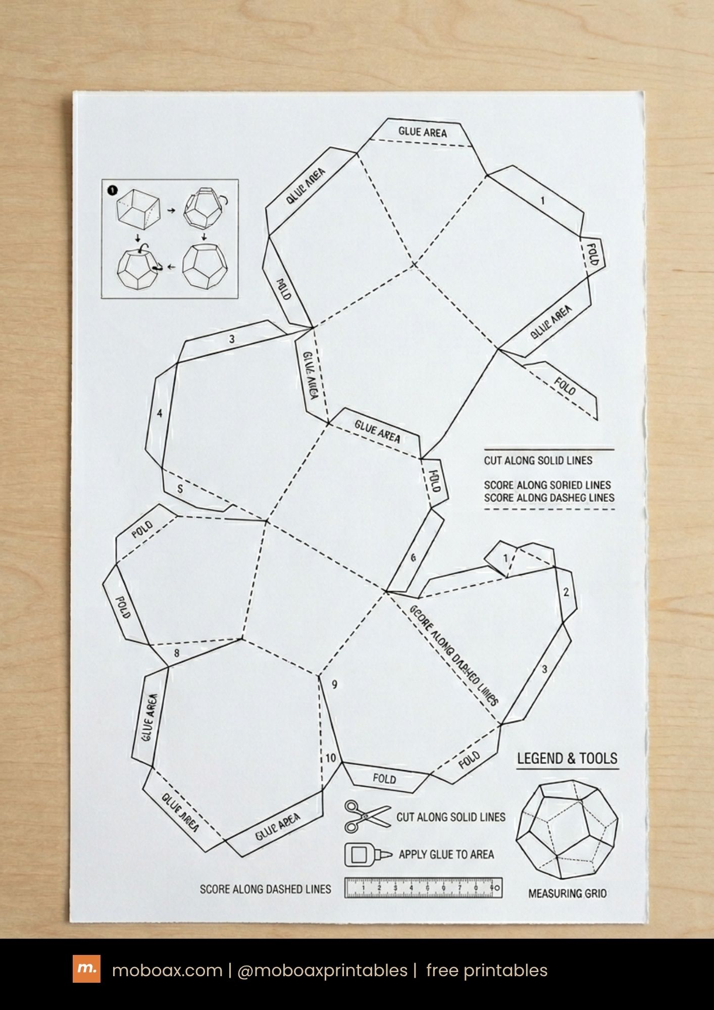 The Classic Faceted Dodecahedron 3D Paper Craft template